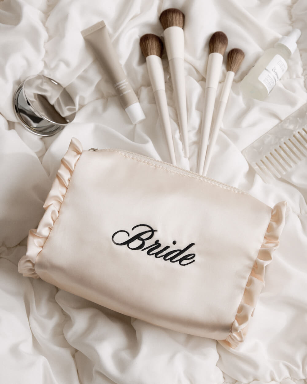 Bride Cosmetic Bag - cream embroidered bag - Bexa Boutique