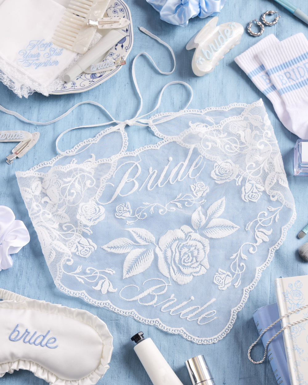 Bride Lace Headscarf - white embroidered bandana