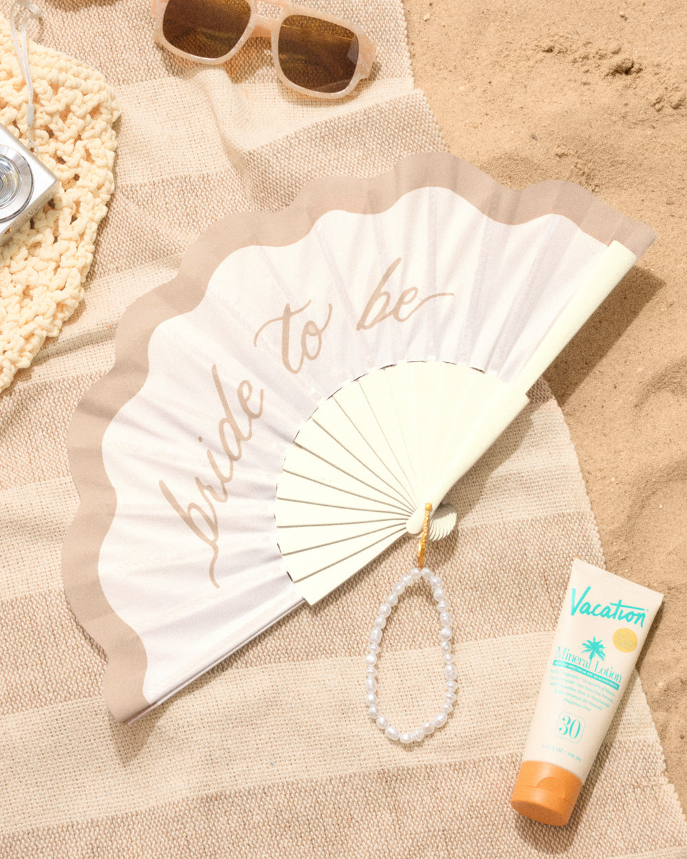 Pearl To Be Fan - white wooden fan with pearls