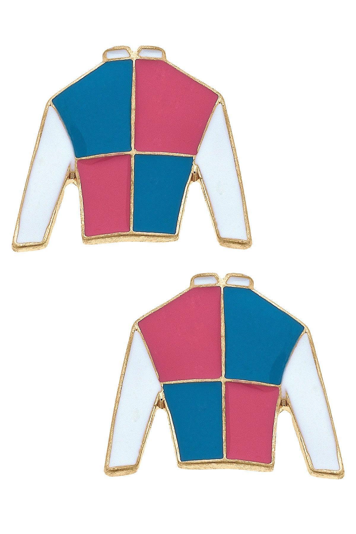 Sir Barton Jockey Silk Enamel Stud Earrings