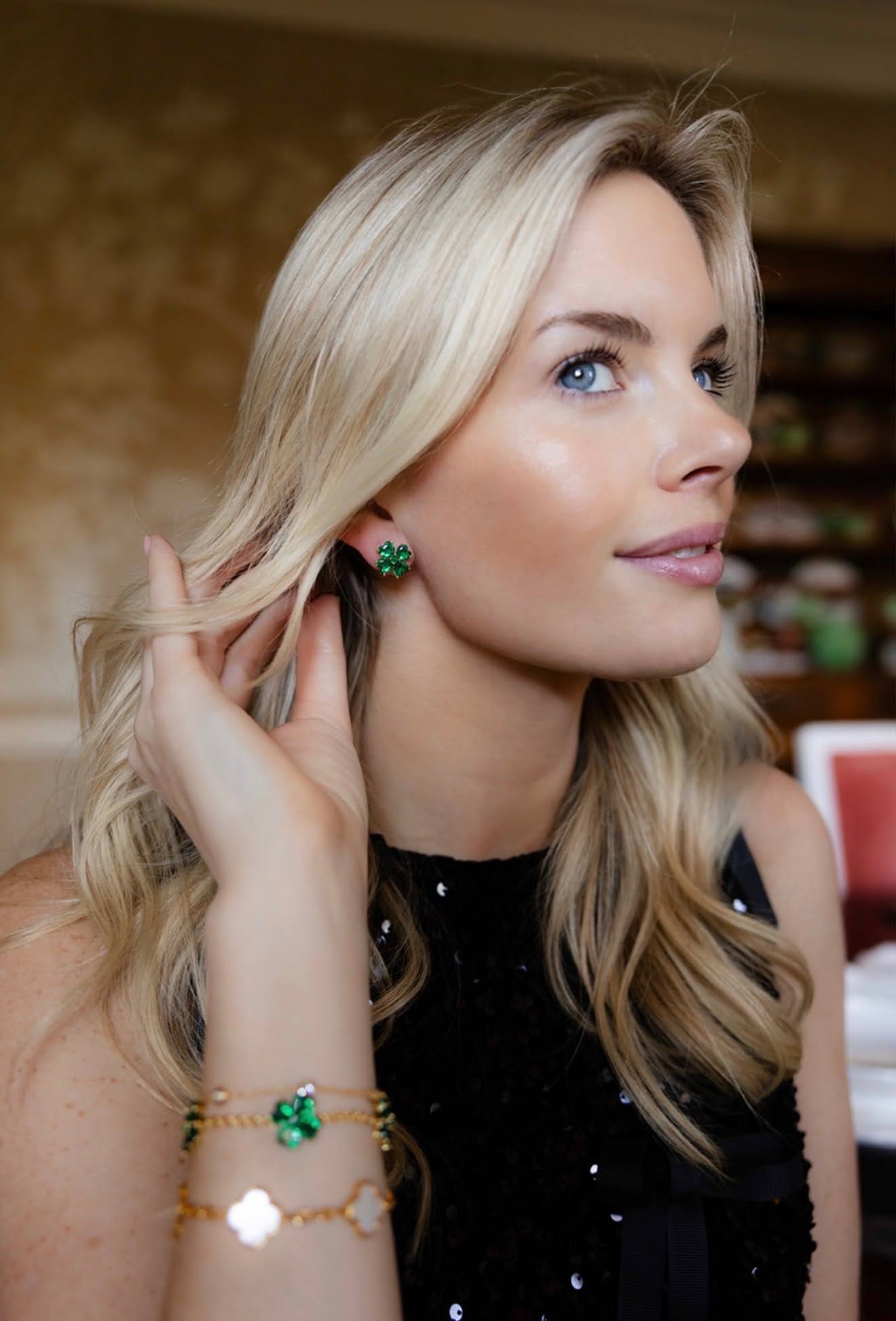 Catherine - Clover Stone Stud Earring - 18k Gold Plated-Darby Clark Collection