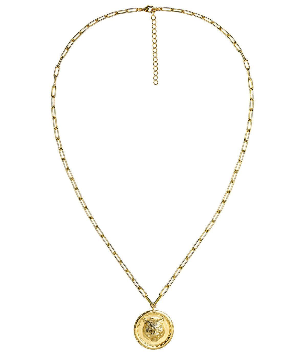 Tiger 3D Disc Coin Necklace - 18k Gold Plated