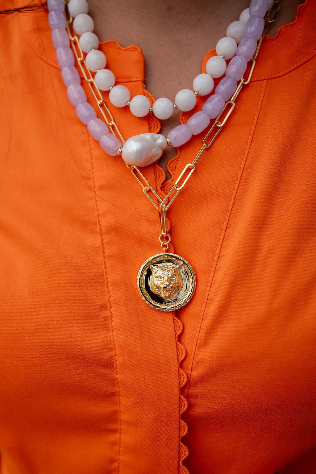 Tiger 3D Disc Coin Necklace - 18k Gold Plated