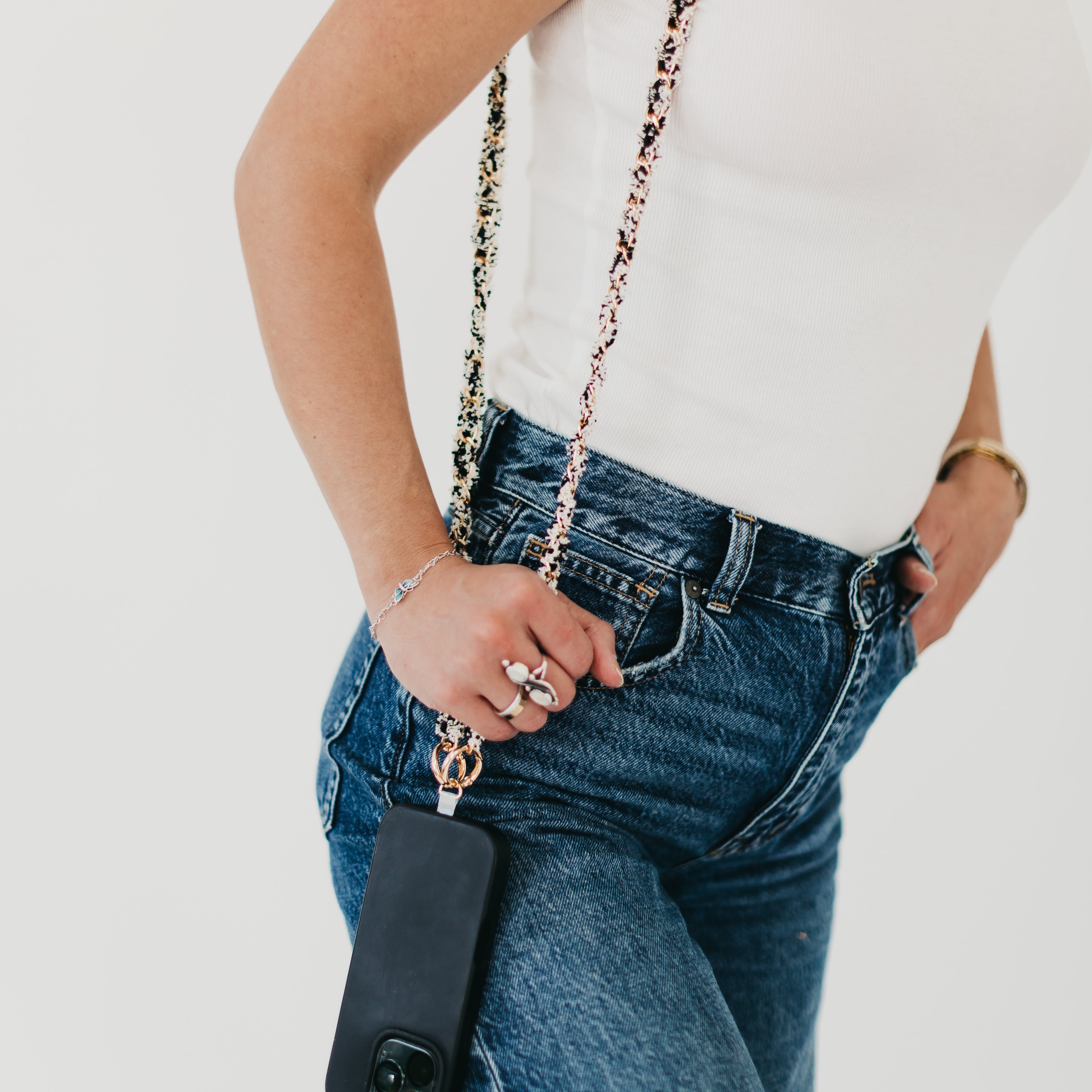 Tweed Phone Holder Crossbody Strap - Pink - Bexa Boutique