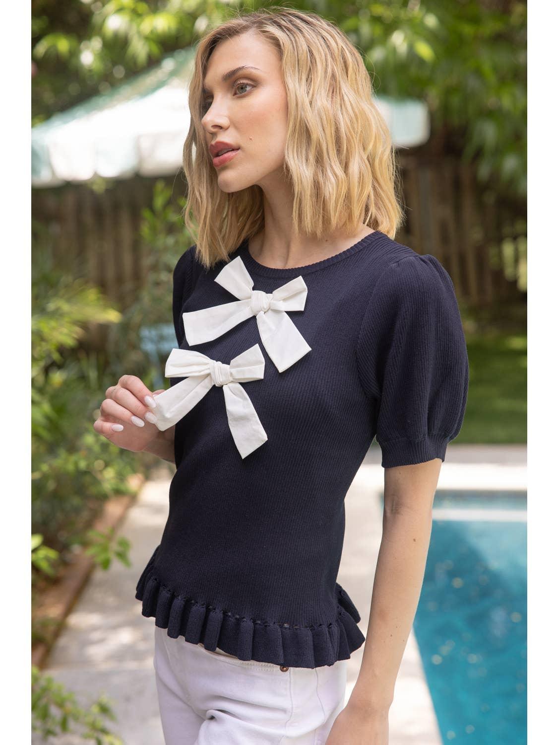 Ruffle Bow Knit Top