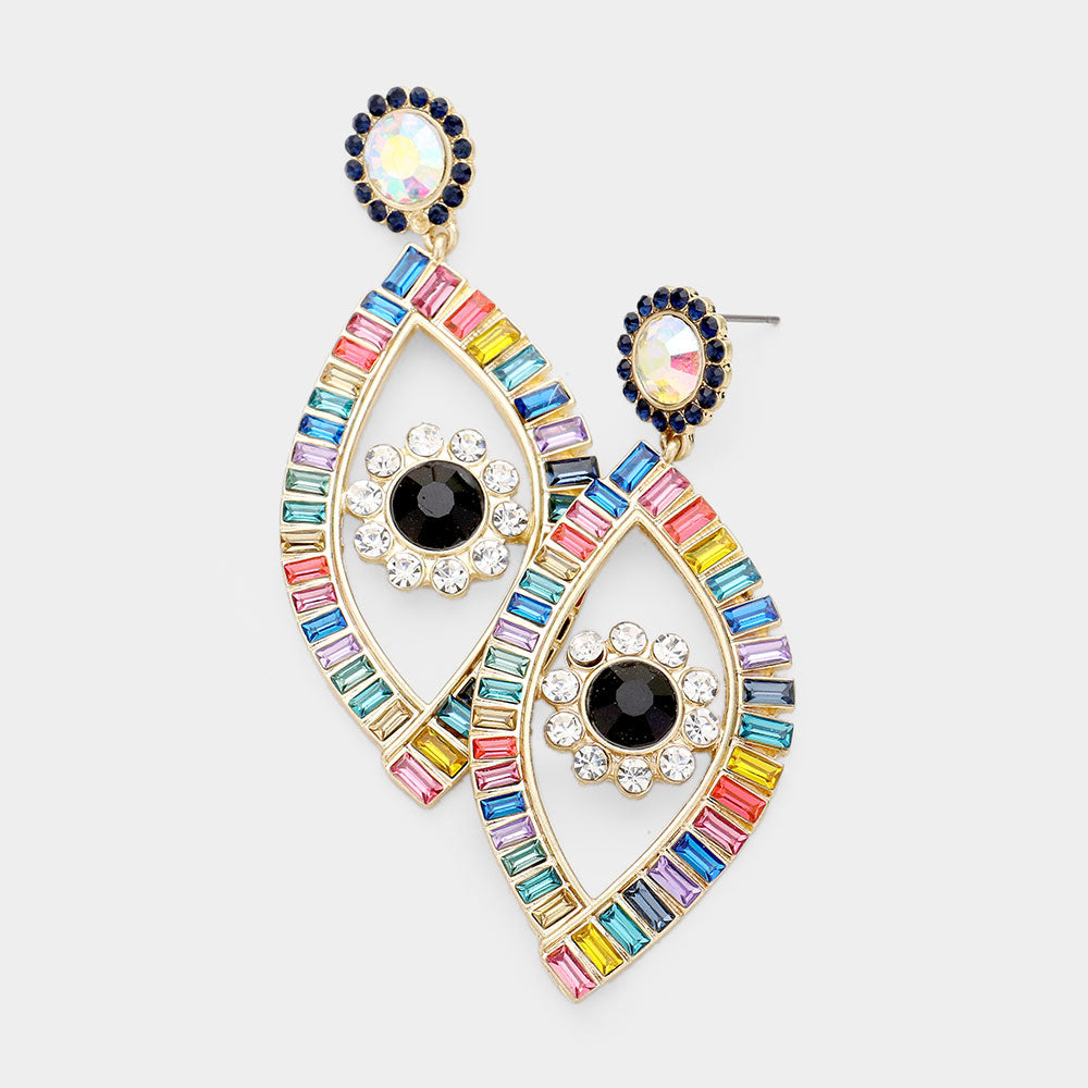 Colorful Stone Evil Eye Statement Earrings