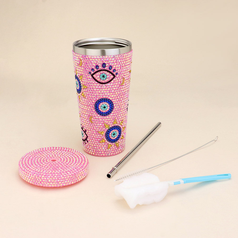 Bling Evil Eye Studded 17oz Stainless Steel Tumbler - Pink