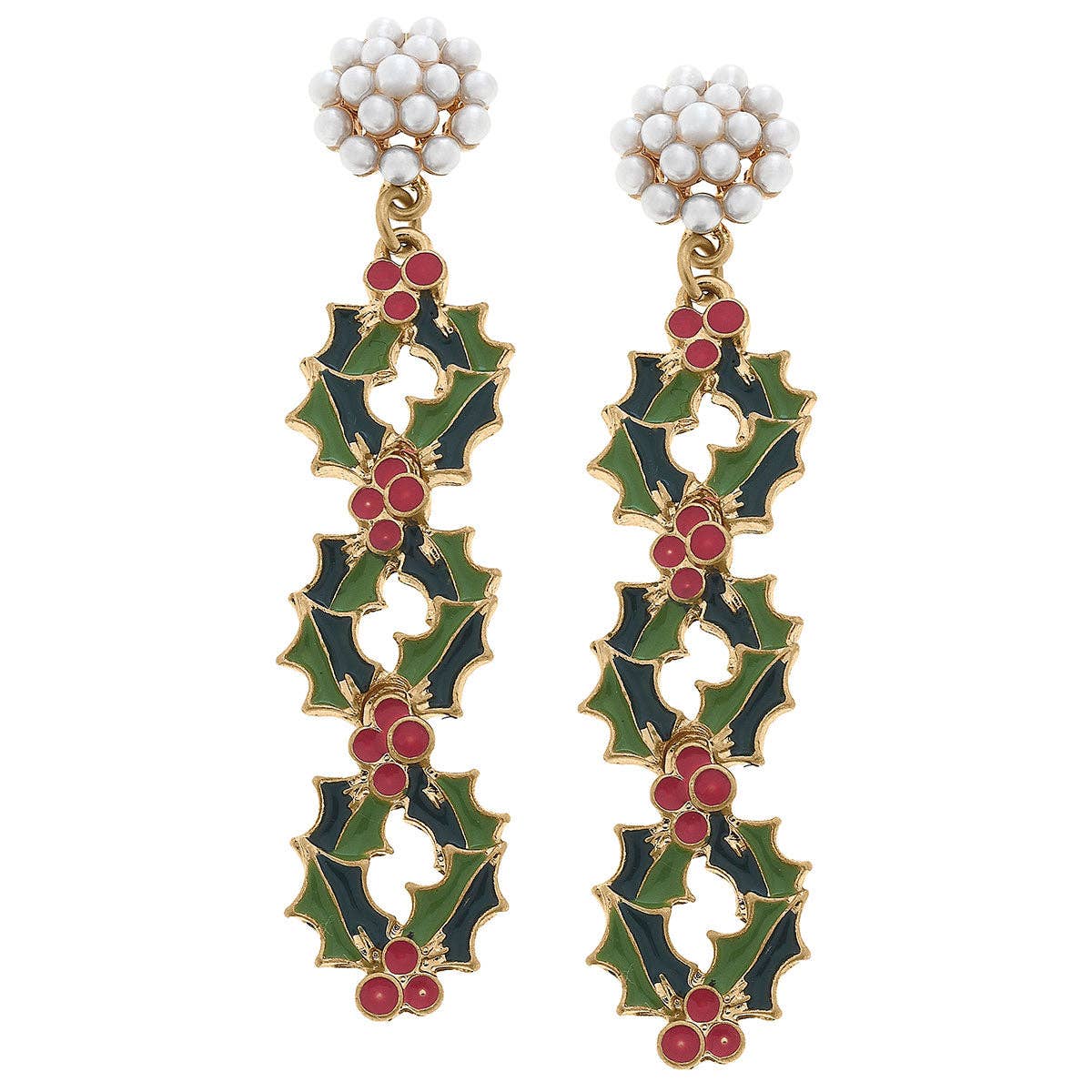 Linked Holly Enamel Drop Earrings in Green & Fuchsia - Pretty Crafty Lady Shop