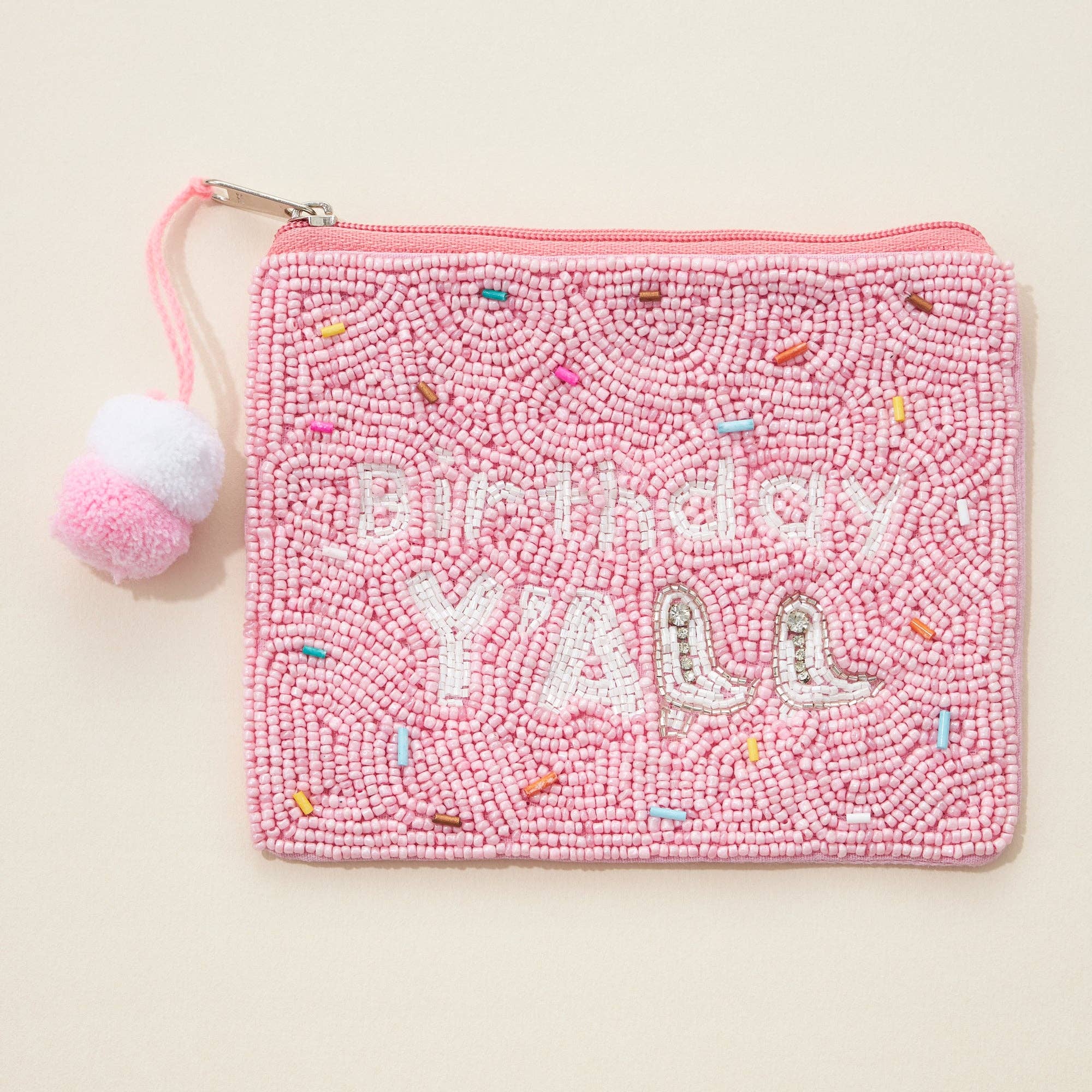 Birthday Y'all Seed Bead Canvas Pouch