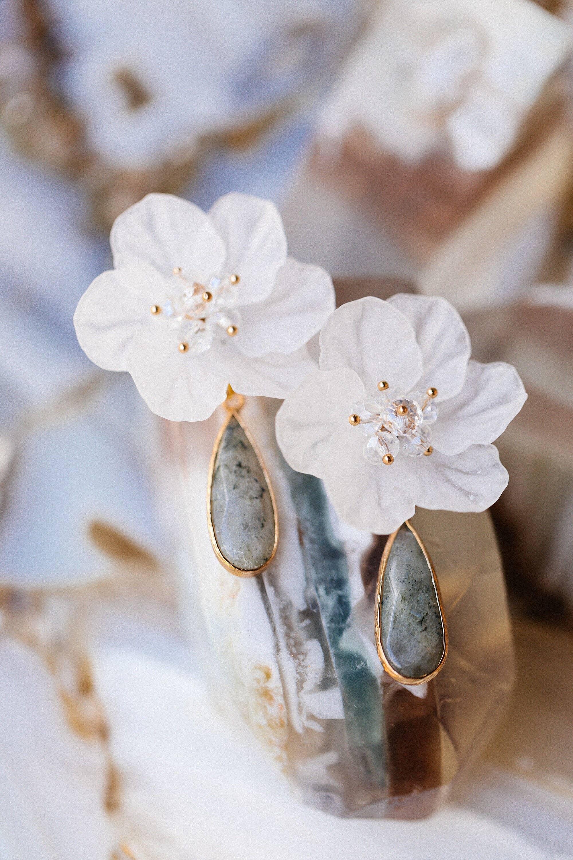 Crystal Bridal Earrings - White Wedding Earrings - Pretty Crafty Lady Shop