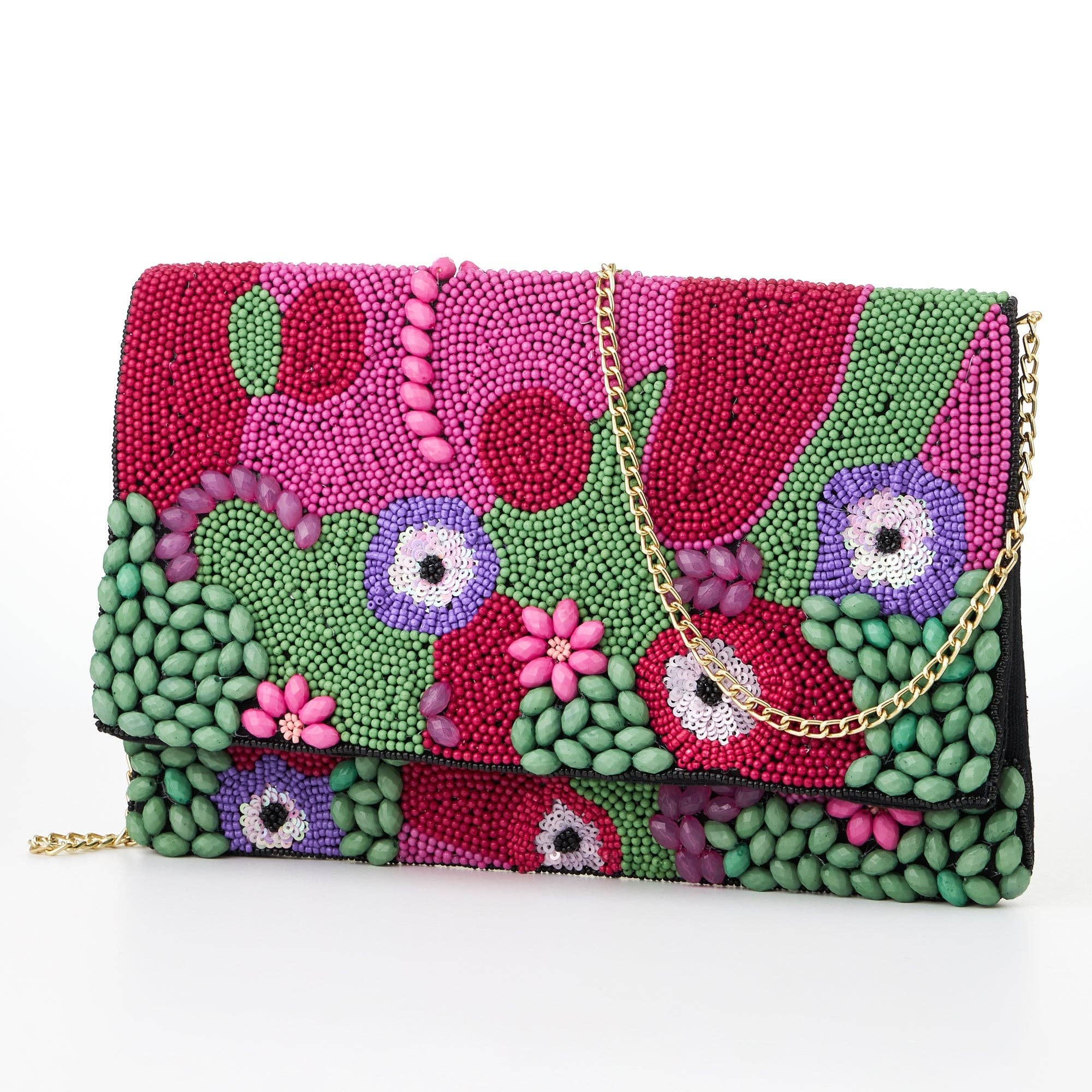 3D Multi-Color Floral Beads Clutch Bag