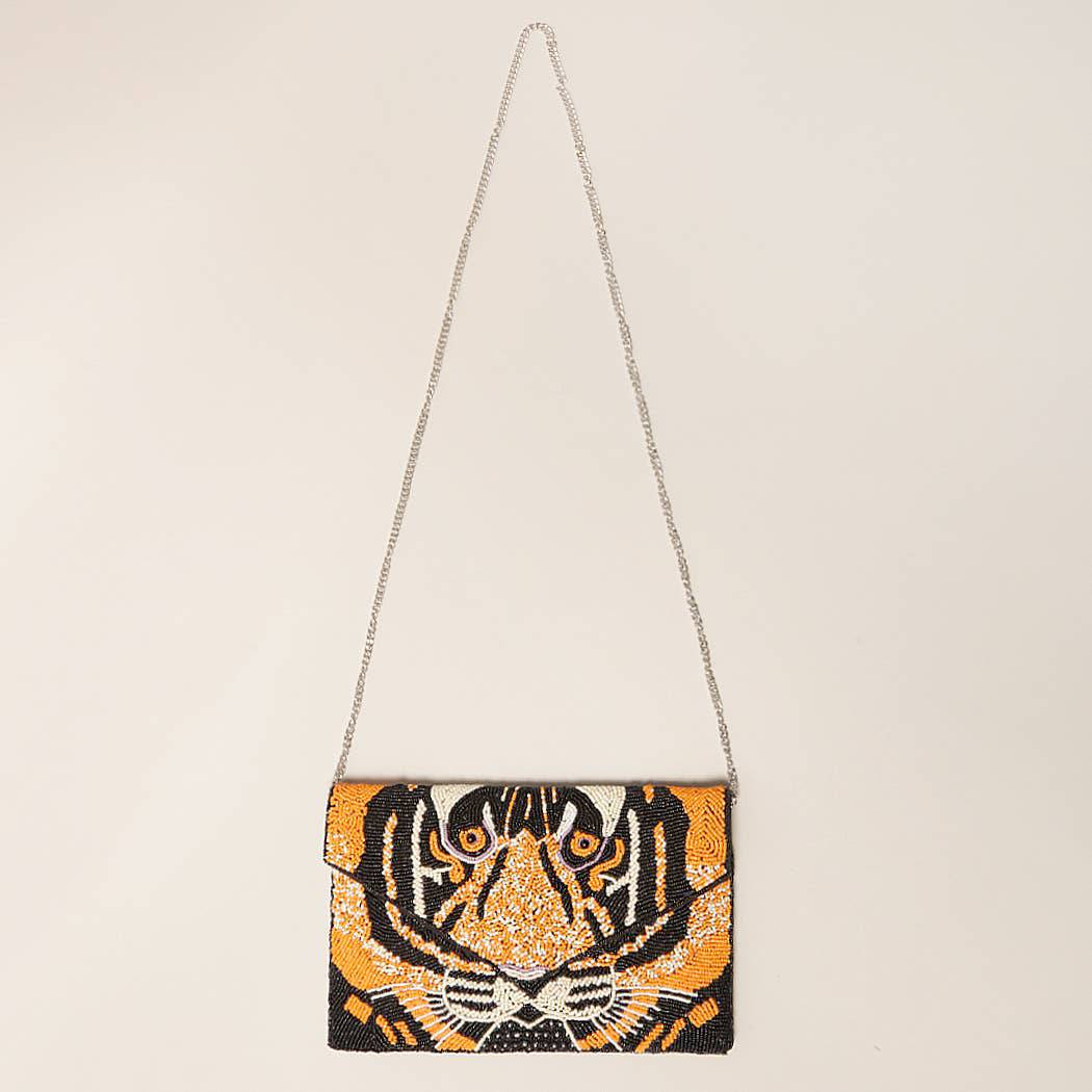 Tiger Seed Beaded Clutch with Chain - Pretty Crafty Lady Shop