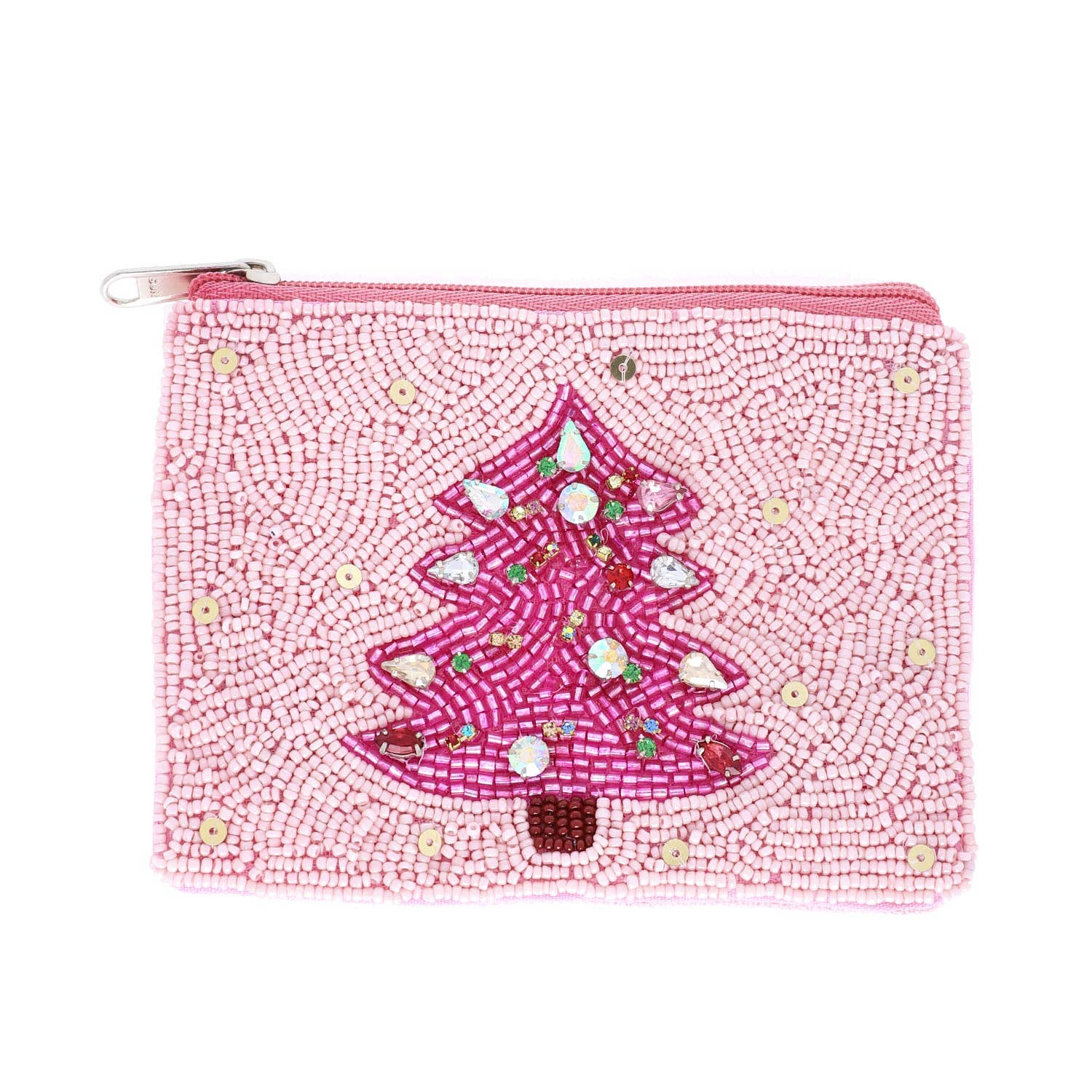 Christmas Tree Beaded Coin Bag: Pink - Bexa Boutique