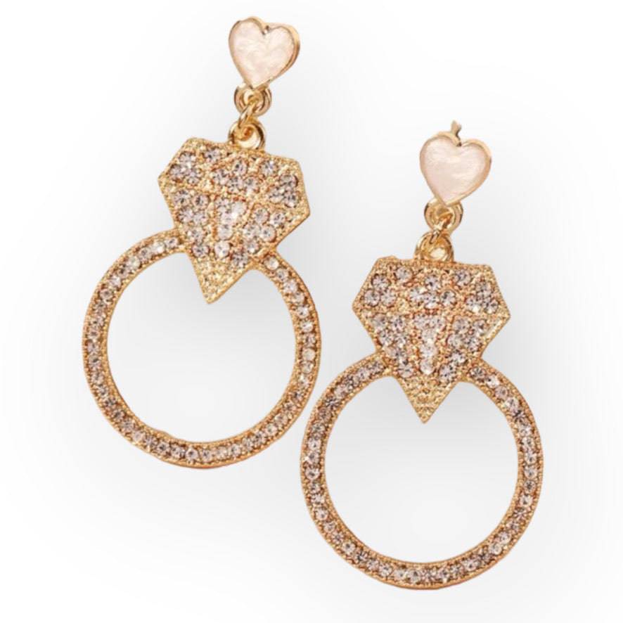 Rhinestone Diamond Ring Shape Earrings - Pretty Crafty Lady Shop