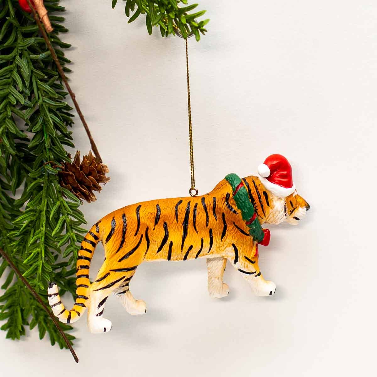 Christmas Tiger Ornament   Orange/Red/White   5.75