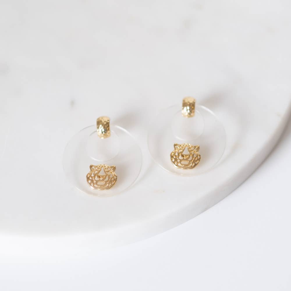 Bengal Hoop Earrings   Gold/Clear   1.5