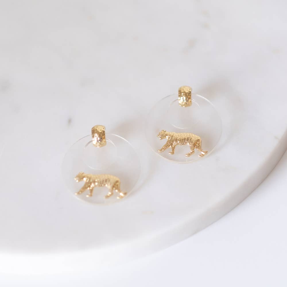 Easy Tiger Hoop Earrings   Gold/Clear   1.5