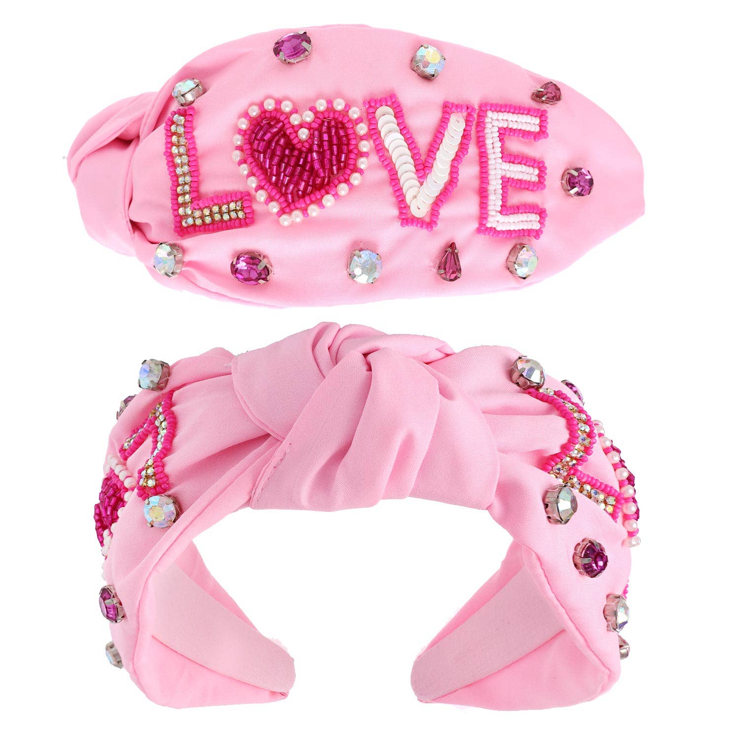 Valentines Day Top Knotted Embellished Headband: Pink