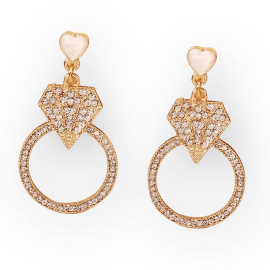 Rhinestone Diamond Ring Shape Earrings - Pretty Crafty Lady Shop
