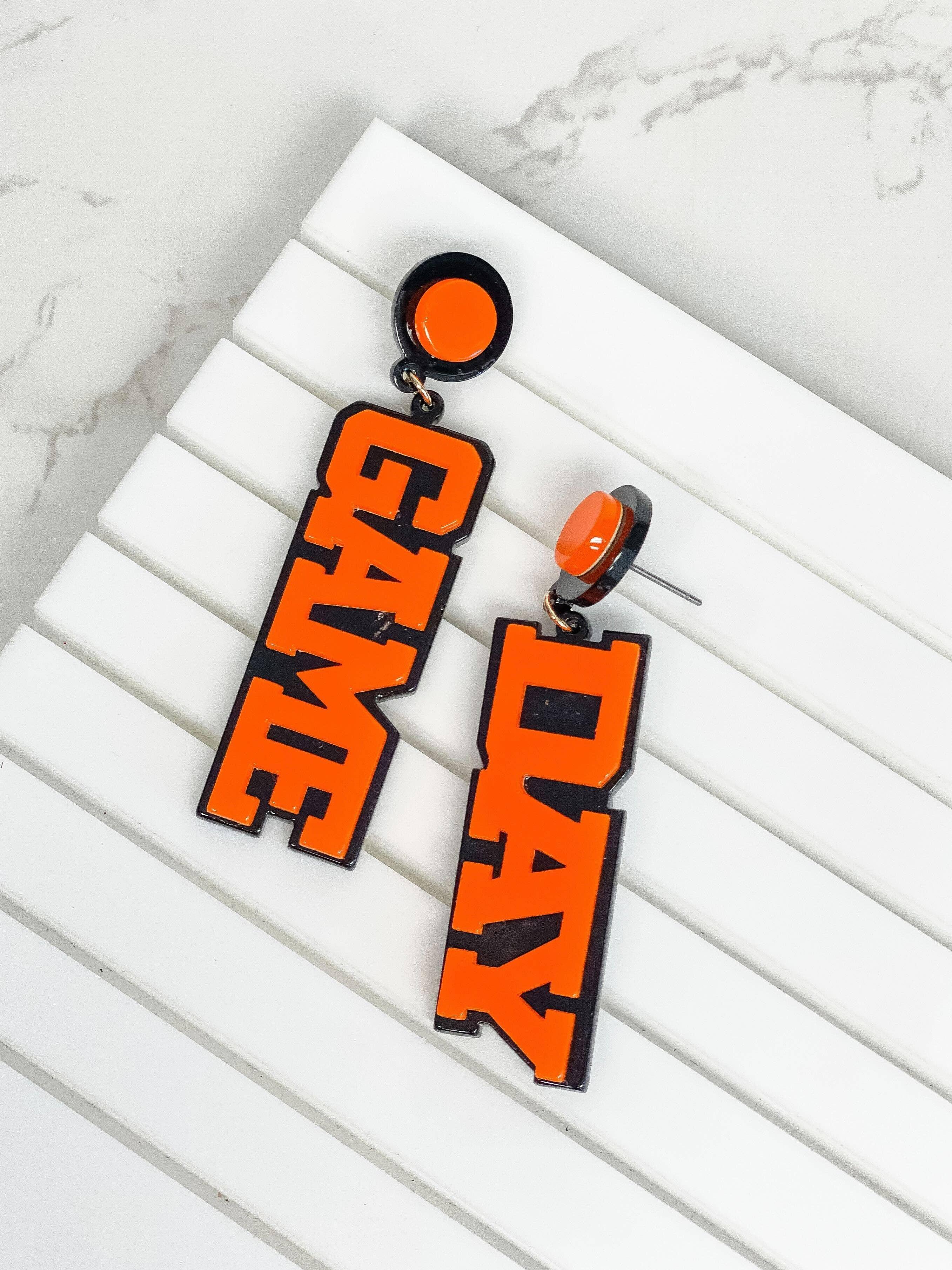 'Game Day' Statement Dangle Earrings - Black & Orange - Bexa Boutique