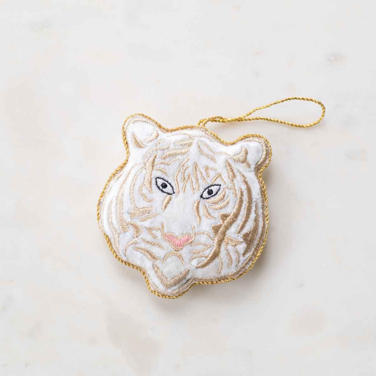 Tiger Ornament   White/Gold   3.75x4 - Pretty Crafty Lady Shop
