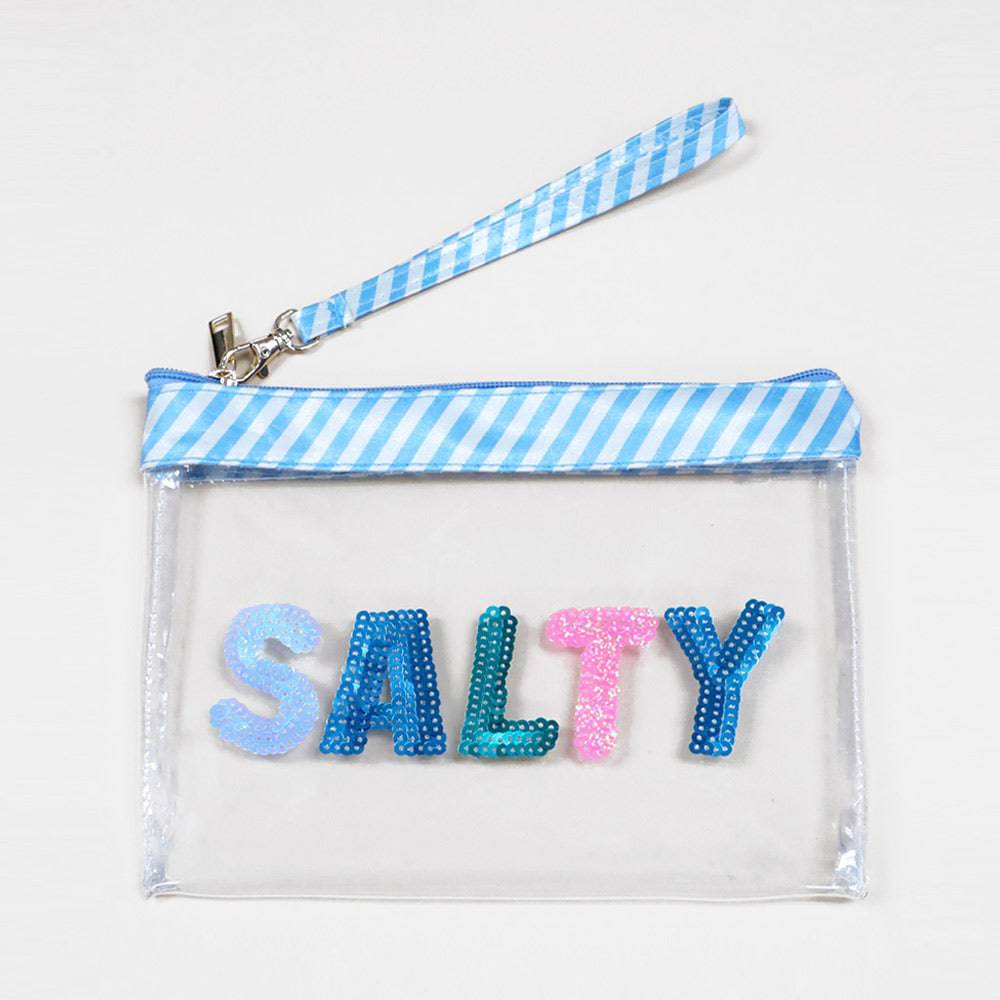 Clear Wristlet Pouch with Sequin Letters - SALTY - Pretty Crafty Lady Shop