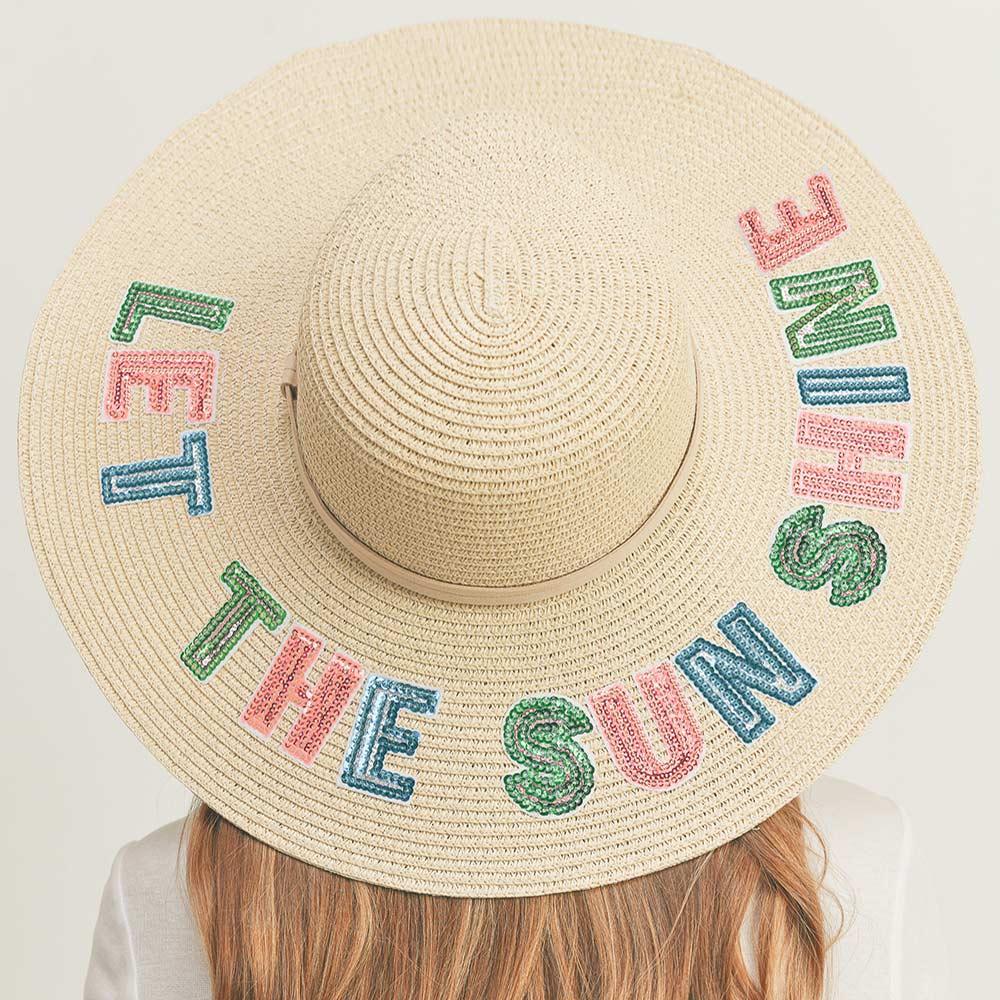 Let The Sun Shine Sequin Message Straw Panama Sun Hat - Pretty Crafty Lady Shop