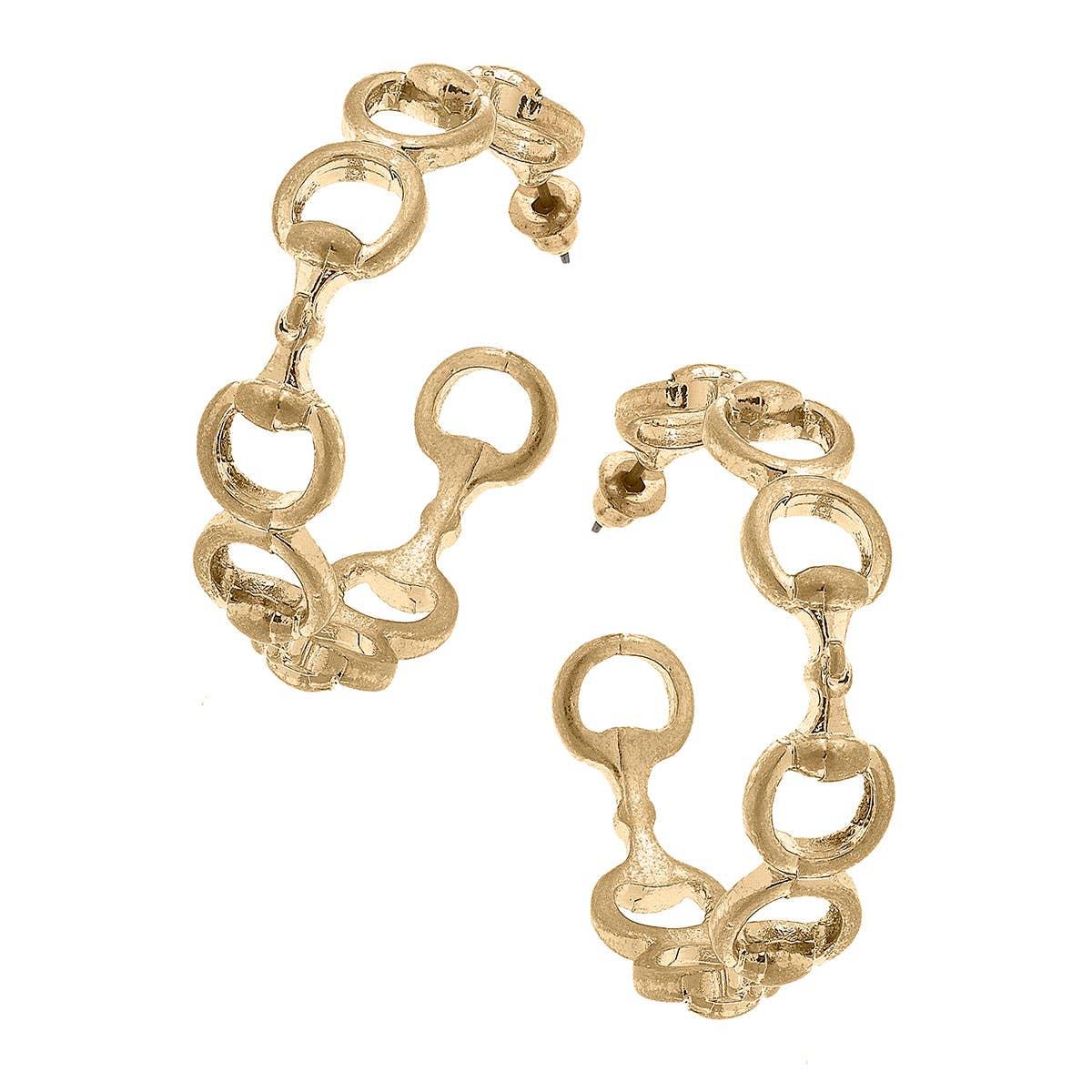 Canvas Style - Rhoda Horsebit Hoop Earrings in Worn Gold