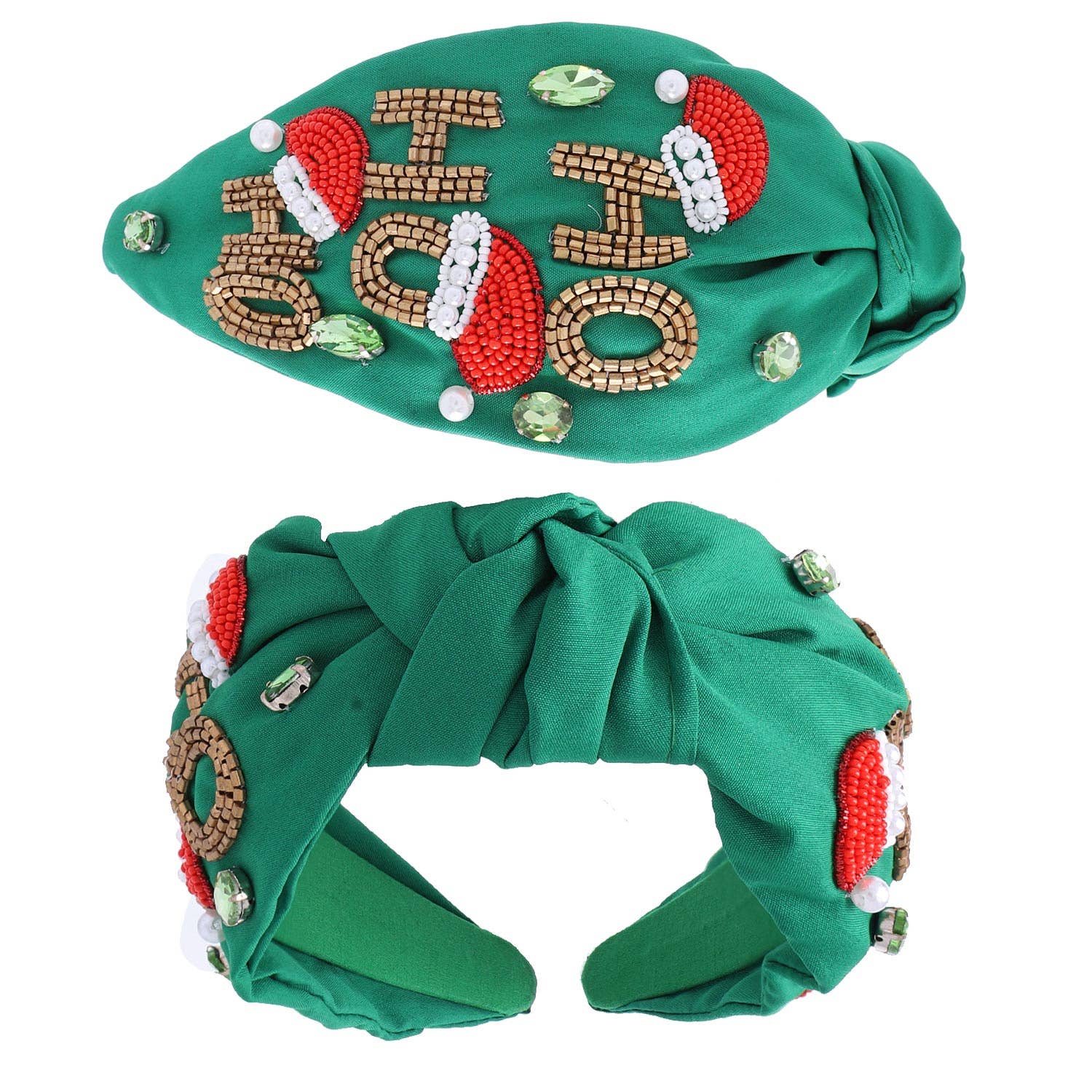 Jeweled HO HO HO Knotted Headband: Green - Bexa Boutique
