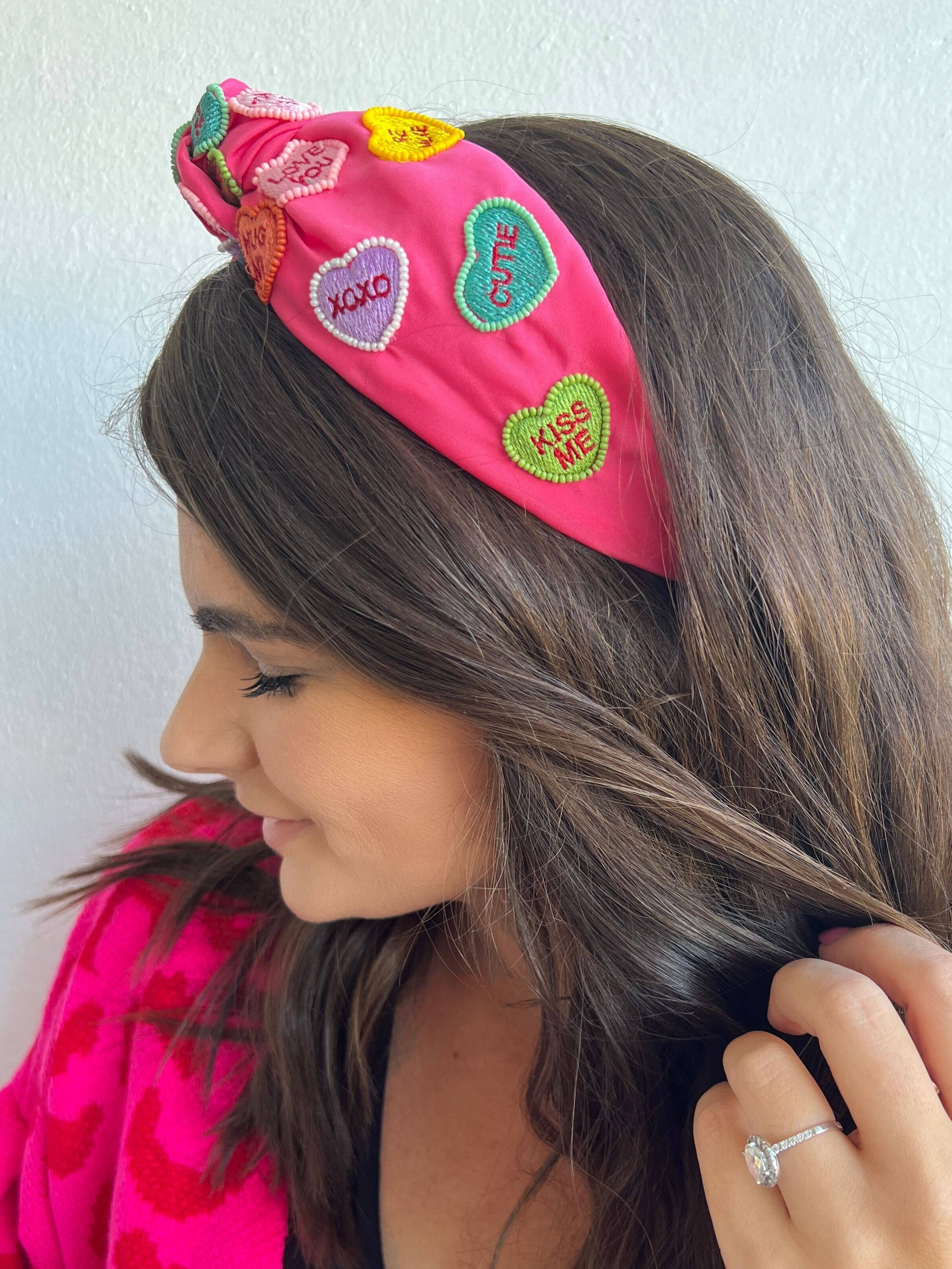 Conversation Heart Embroidered Headband - Pink - Pretty Crafty Lady Shop