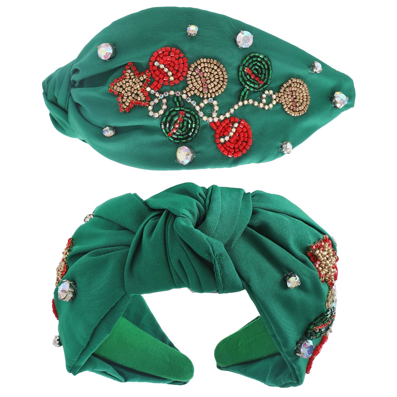 Jeweled Christmas Tree Beaded Knotted Headband: Green - Bexa Boutique