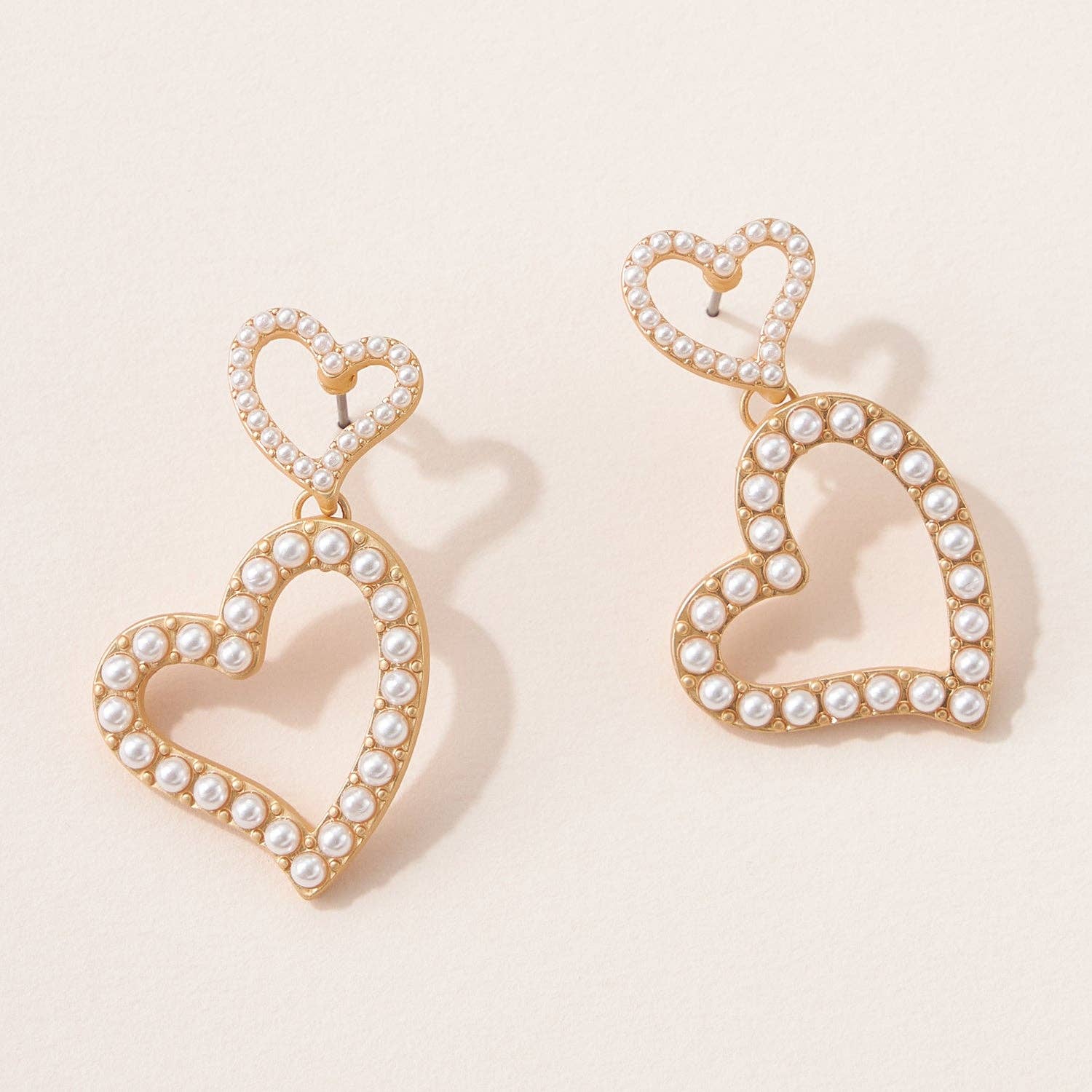Double Heart Pearl Post Earrings