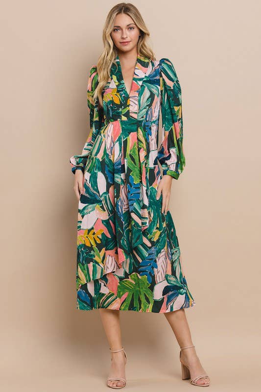 Palm Printed Midi Dress