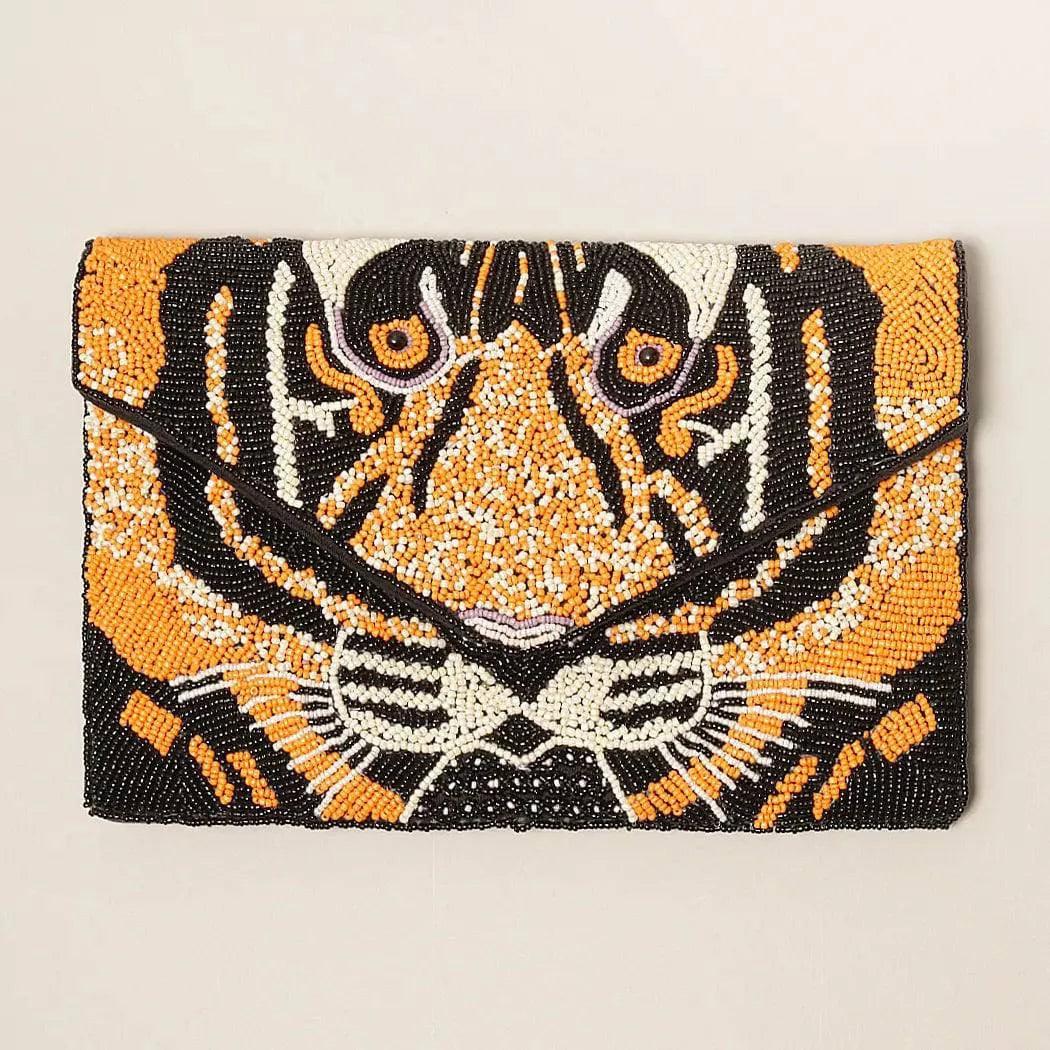 Tiger Seed Beaded Clutch with Chain - Pretty Crafty Lady Shop