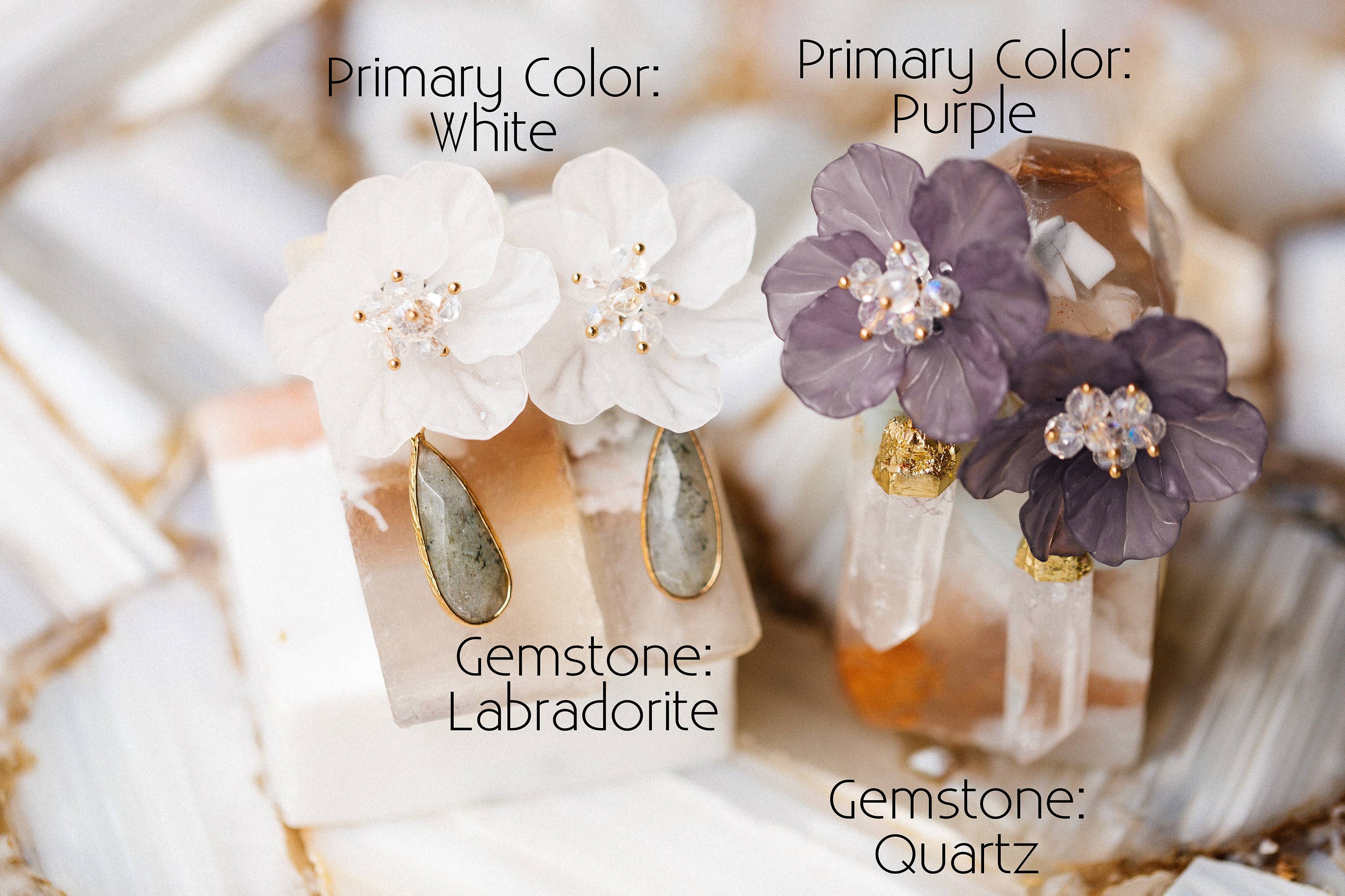 Labradorite Earrings - Purple Flower Earrings - Pretty Crafty Lady Shop