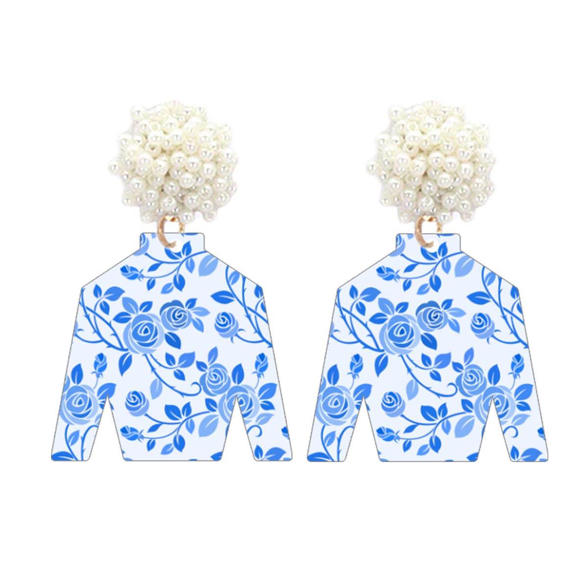 Blue Floral Acrylic Jockey Earrings