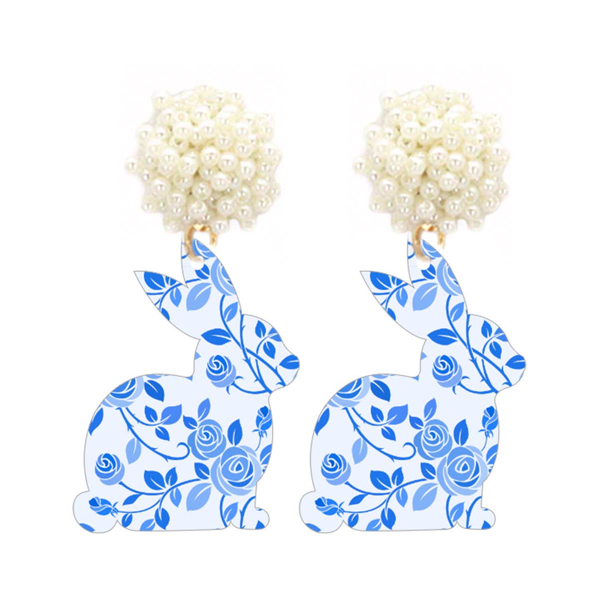 Blue Floral Acrylic Bunny Earrings