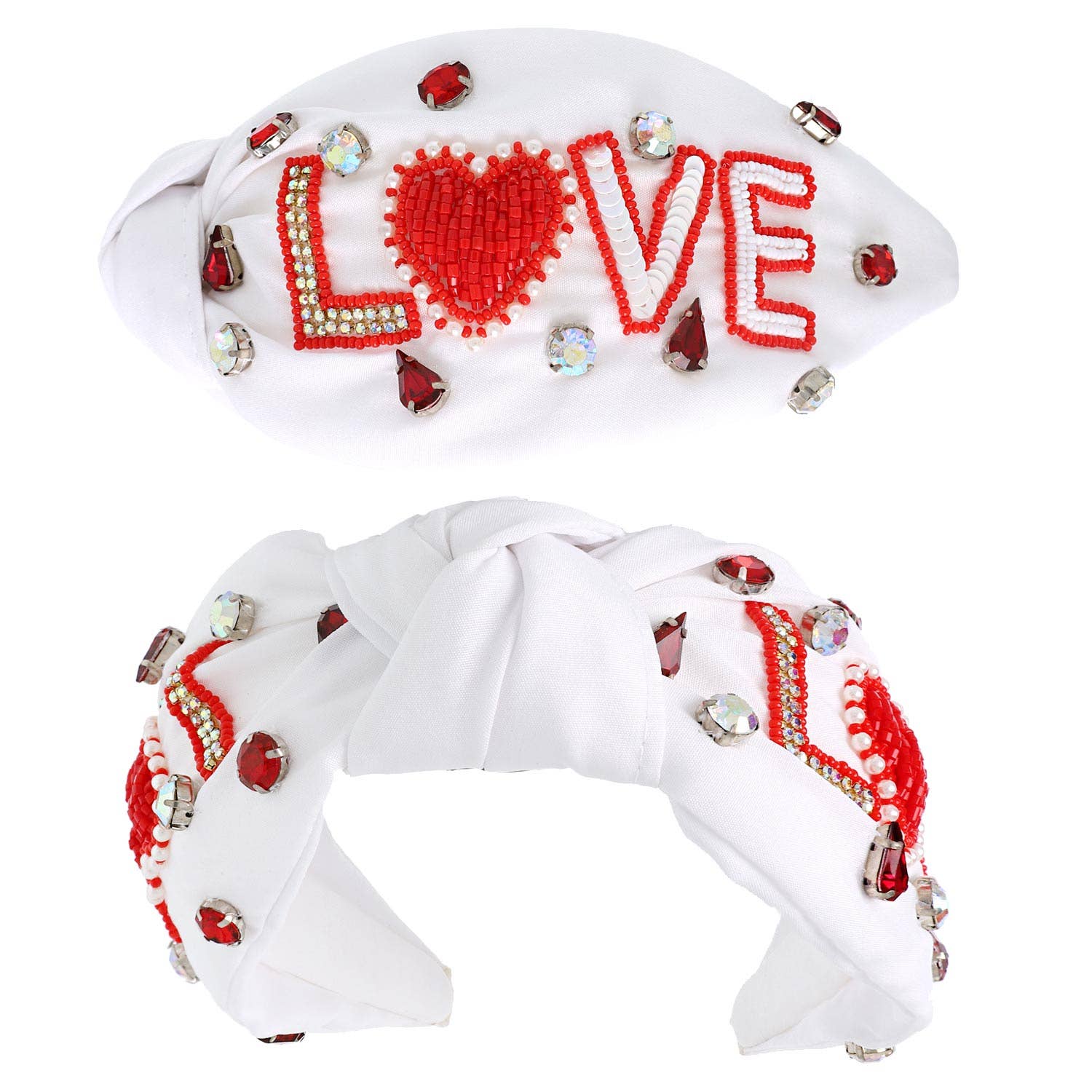 Valentines Day Top Knotted Embellished Headband: White