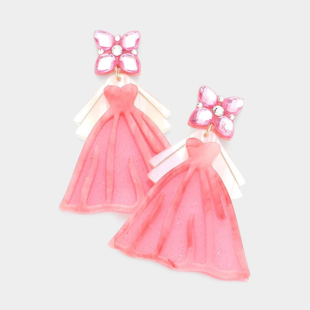 Pink Glittered Wedding Dress Resin Dangle Earrings - Pretty Crafty Lady Shop