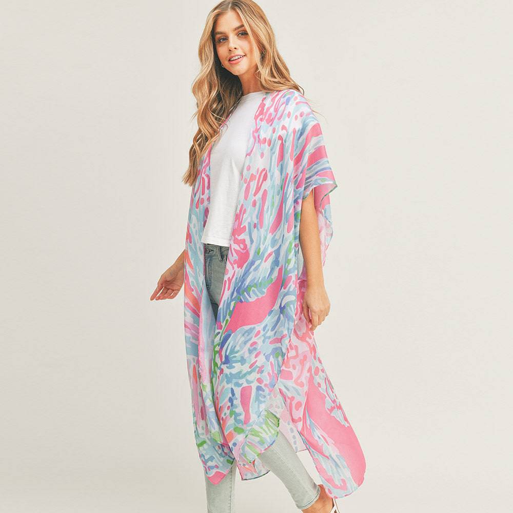 Tropical Pink Kimono Cover-Up with Tassels - Pretty Crafty Lady Shop