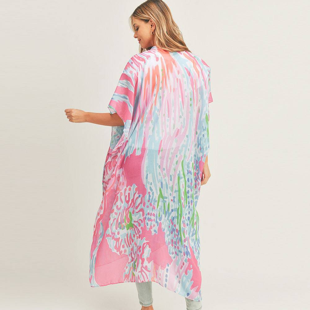 Tropical Pink Kimono Cover-Up with Tassels - Pretty Crafty Lady Shop