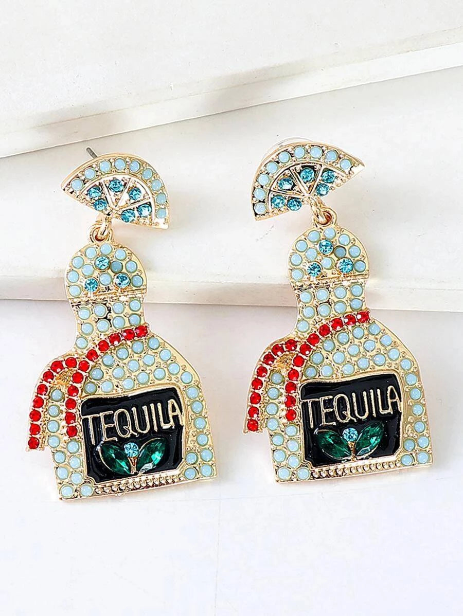 Tequila Bottle Rhinestone Earrings - Pretty Crafty Lady Shop